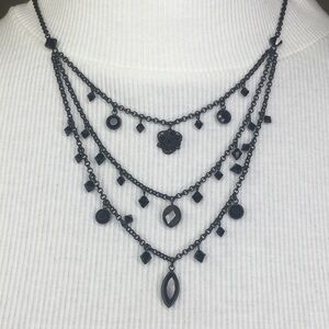 Vintage Signed Liz Paiacious Black rhinestone necklace layered look